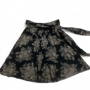 Black Floral Midi Wrap Skirt with Beige Print 100% Cotton